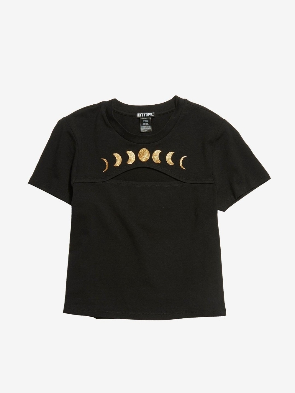 Hot Topic Black Tee with Gold Moon Phase Graphic